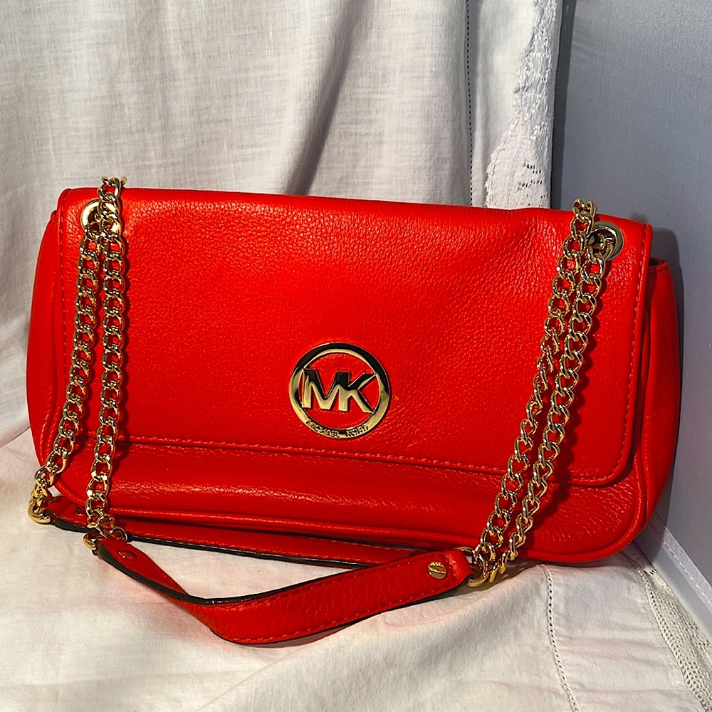 Michael Kors Fulton Convertible Red Shoulder adjustable Chain bag
